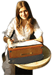 The Travelling-Desk&reg; can be used while having a coffee.