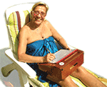 Using the Travelling-Desk&reg; in the yard while sunbathing